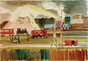 Rautatieasema auringon laskiessa tekijältä Ernst Ludwig Kirchner