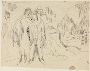 Talonpoikaispari vuoristomaiseman edessä tekijältä Ernst Ludwig Kirchner