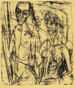 Pari huoneessa, alaston mies naisen kanssa tekijältä Ernst Ludwig Kirchner