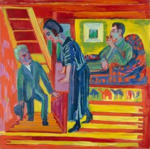 Vierailu - pariskunta ja tulokas. 1922 tekijältä Ernst Ludwig Kirchner