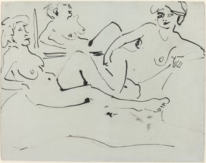 Dodo ja vanhempi nainen makaamassa peilin edessä tekijältä Ernst Ludwig Kirchner