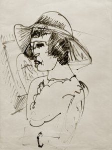 E.L.Kirchner, Porträt Erna mit großem Hut tekijältä Ernst Ludwig Kirchner