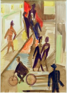 E.L.Kirchner, katukohtaus polkupyörän kanssa tekijältä Ernst Ludwig Kirchner