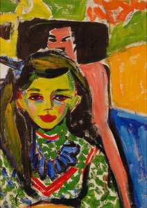 Fränzi veistetyn tuolin edessä. 1910 tekijältä Ernst Ludwig Kirchner