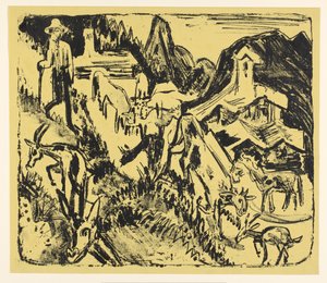 Vuohipaimen laumansa kanssa vuorilla tekijältä Ernst Ludwig Kirchner