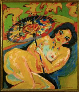 Tyttö japanilaisen sateenvarjon alla (öljy kankaalle) tekijältä Ernst Ludwig Kirchner