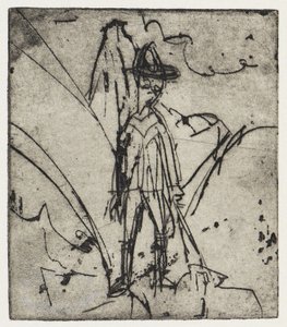 Paimen vuoren edustalla/talo ja vuohia - Stafelalp tekijältä Ernst Ludwig Kirchner