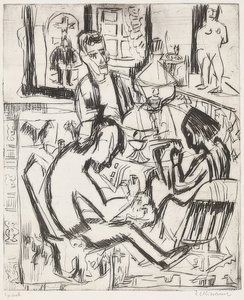 Sisätilat ihmisten kanssa. 1923 tekijältä Ernst Ludwig Kirchner