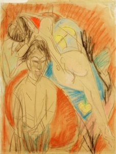 Taidemaalari ja alaston nainen (omakuva mallin kanssa) tekijältä Ernst Ludwig Kirchner