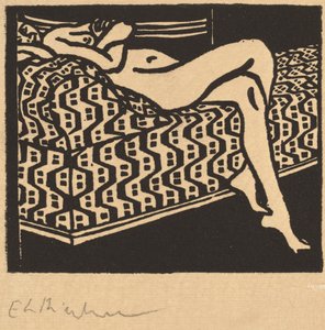 Noia nua estirada en un sofà tekijältä Ernst Ludwig Kirchner
