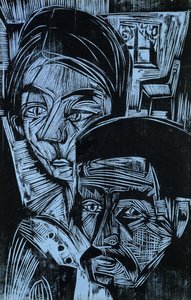 Talonpoikapariskunta mökissä, 1919 tekijältä Ernst Ludwig Kirchner