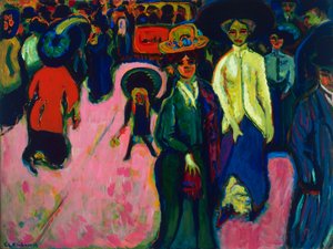 Street, Dresden (Saksa). Ernst Ludwig Kirchnerin (1880-1938) maalaus öljy kankaalle tekijältä Ernst Ludwig Kirchner