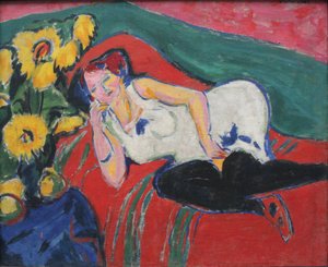 Lepäävä nainen valkoisessa paidassa tekijältä Ernst Ludwig Kirchner