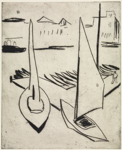 Purjevenesatama Alsterilla, Hampuri/Katu ja obeliskit, Dresden tekijältä Ernst Ludwig Kirchner
