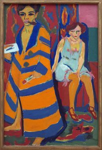 Omakuva mallin kanssa. Ernst Ludwig Kirchnerin (1880-1938) maalaus öljy kankaalle tekijältä Ernst Ludwig Kirchner