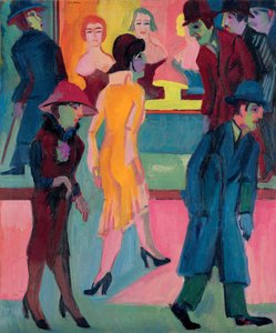 Katukuva parturiliikkeestä; Katukuva parturiliikkeen edessä, 1926 tekijältä Ernst Ludwig Kirchner