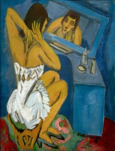 WC; nainen peilin edessä tekijältä Ernst Ludwig Kirchner