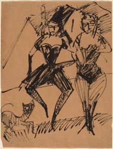 Kaksi tanssijaa kissan kanssa tekijältä Ernst Ludwig Kirchner