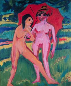 Kaksi tyttöä sateenvarjon alla tekijältä Ernst Ludwig Kirchner