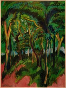 Metsän sydän vaaleanpunaisella etualalla tekijältä Ernst Ludwig Kirchner