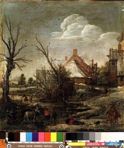 Talvi (Talvi). Esalas van de Velden (1591-1630) maalaus. Öljy puulle, 37,5 x 35,5 cm