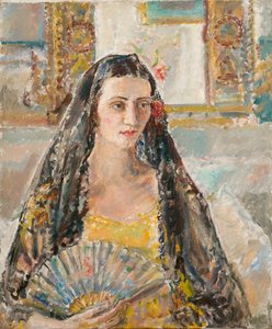 Nainen viuhkan kanssa, exh. 1926 (öljy kankaalle) tekijältä Ethel Walker