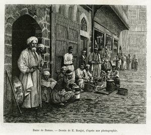 Damaskoksen basaari. Kaiverrus E.Ronjat, havainnollistamaan tarinaa La Syria d