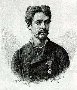 Tohtori Tautainin muotokuva Afrikan retkikunnan aikana 1879-1882, Gallienin johdolla. E. Ronjatin kaiverrus valokuvasta havainnollistamaan komentaja Joseph Gallienin tarinaa "Exploration du Haut Niger (Haut Niger)" (nykyinen Mali) tekijältä Etienne Antoine Eugene Ronjat
