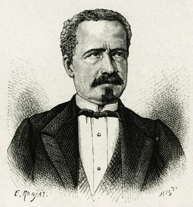 Ecuadorin presidentin Don Antonio Borreron muotokuva vuosina 1875–1876. E.Ronjatin kaiverrus valokuvan jälkeen havainnollistamaan tarinaa "The Equinoxiale America" tekijältä Etienne Antoine Eugene Ronjat