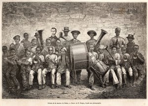 Gabonin lähetystyön lasten joukko. Kaiverrus E.Ronjatin piirustuksen jälkeen havainnollistamaan risteilyä Afrikan rannikolla, vara-amiraali Fleuriot de Langle, vuonna 1868, julkaistu "" Le tour du monde"" 1876, toimittanut Edouard Charton, Hachet tekijältä Etienne Antoine Eugene Ronjat