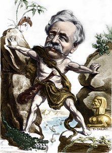 Ferdinand de Lesseps (1805-1894), ranskalainen diplomaatti ja Suezin kanavan ylläpitäjä. Carjat karikatyyri.
