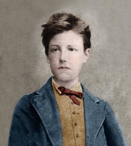Arthur Rimbaudin (1859 - 1891) muotokuva Carjatin valokuvan perusteella.