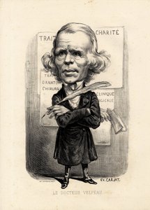 feuille volante - Kuvitus: Etienne Carjat (1826-1906): Lääketiede, lääketiede, sante, Charite, Anatomia, Julisteet - Kirurgi, Velpeau Alfred (1795-1867) tekijältä Etienne Carjat