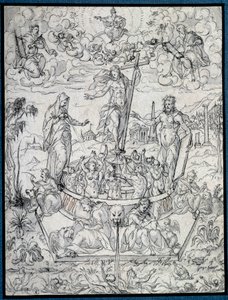 Uskonnon allegoria. Etienne Delaunen piirustus (1518-1583/95) 1500-luvun Pariisi, Louvre-museo