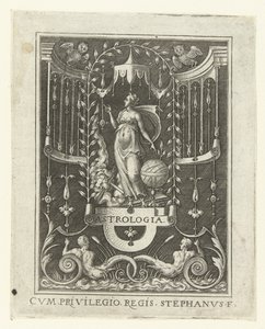 Astrologia ASTROLOGIA. (otsikko esineessä) Neljä vapaata taidetta, näkökulma ja arkkitehtuuri, joita edustavat naiset (myöhempi versio) (sarjan nimi) tekijältä Etienne Delaune
