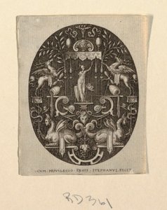 Athena, teoksesta Grotesques on Black Ground, Divinities and allegories tekijältä Etienne Delaune