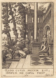 Narcissus suihkulähteellä tekijältä Etienne Delaune after Rosso Fiorentino