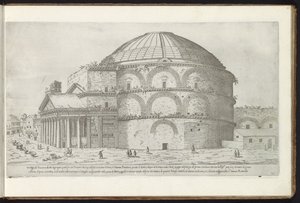 Pantheon Roomassa Bouwwerken uit de oudheid (sarjan nimi) Antiikin jäännökset Roomassa keräsivät ja esittävät perspektiivissä Stefano Du Perac Parisino (sarjan nimi esineellä) tekijältä Etienne Duperac