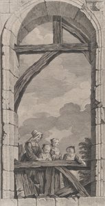 Foundlings kappeli Pariisissa: Nunna ja pienet tytöt katsomassa crec..., 1756.