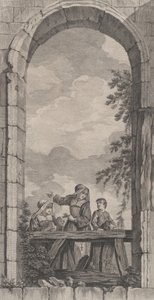 Foundlings kappeli Pariisissa: Nunnat ja pojat katselemassa syntymäpaikkaa,..., 1757.