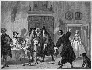 Komediakohtaus hollantilaisessa teatterissa 1700-luvulla. Kaiverrus Bocour Troostin guassin jälkeen