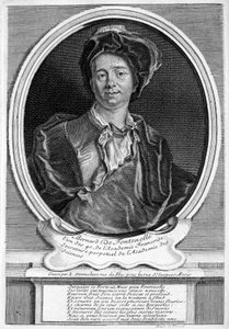 Bernard Le Bovier de Fontenelle, ranskalainen kirjailija (kaiverrus). tekijältä Etienne Jehandier (after) Desrochers