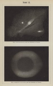 Näkymiä Andromeda-sumusta ja Rengassumusta Lyyran tähdistössä (kaiverrus) tekijältä Étienne Léopold Trouvelot