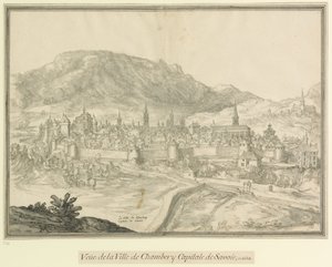 Chamberyn kaupunki  Savoijin pääkaupunki: Veüe de la Ville de Chambéry Savoijin pääkaupunki vuonna 1618.