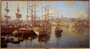Oranssit balasellet. (Näkymä Marseillen satamasta). Etienne Martinin maalaus (1858-1945) tekijältä Etienne Philippe Martin