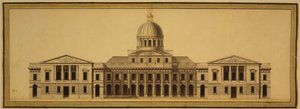 Suunnittelu US Capitolille, 1793 (muste, pesu ja akvarelli paperille) tekijältä Etienne Sulpice Hallet