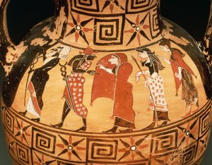 Mustahahmoinen amfora, joka kuvaa Pariisin tuomiota (keraaminen) tekijältä Etruscan
