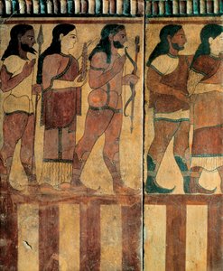 Etruskien sivilisaatio - "plaketti Campana", joka edustaa kulkue Banditaccia Necropolisista, Cerveteri, Rooma, 550-520 eKr. (terrakotta) tekijältä Etruscan