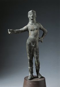 Italia, Arezzon maakunta, Cortona, pronssinen jumala Culsansin patsas tekijältä Etruscan