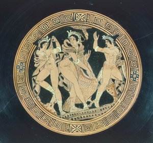 Kylix, yksityiskohta. Punahahmoista keramiikkaa. Etruskien sivilisaatio 5.-4. vuosisadalla eKr. tekijältä Etruscan